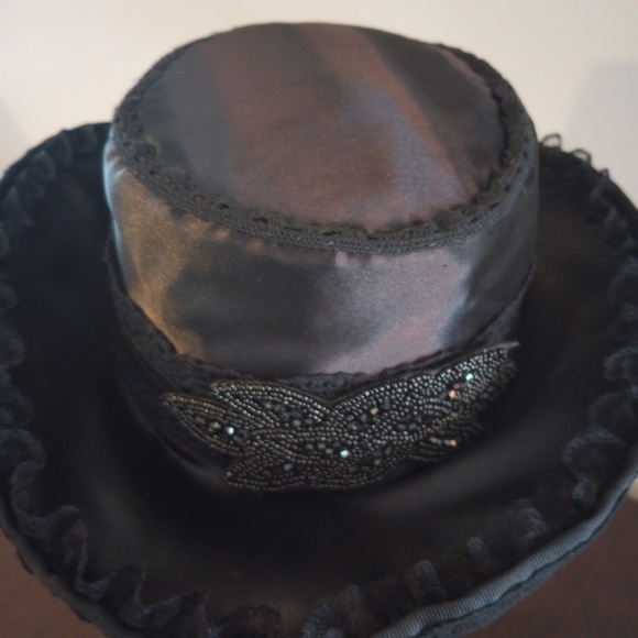 Ladies Black Satin, Lace and Beaded Victorian Style Gambler Hat Western main image 5